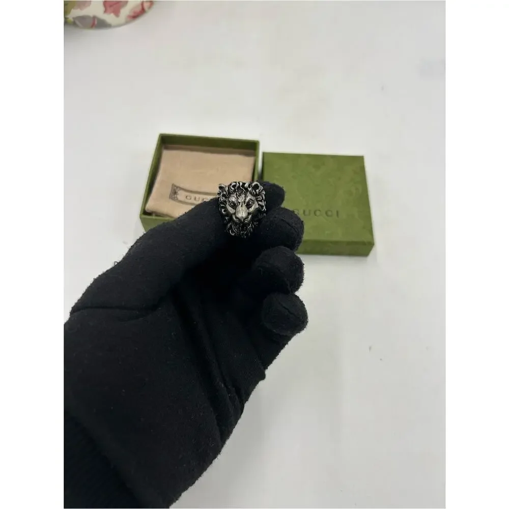 Unisex, Gucci, aged silver Lionhead ring open mouth, roaring expression, 10